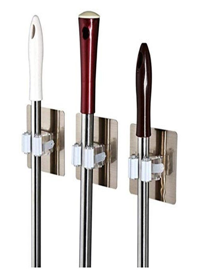 CREDLY Adhesion Mounted Mop Organizer Rack Self (Silver) - Image 1